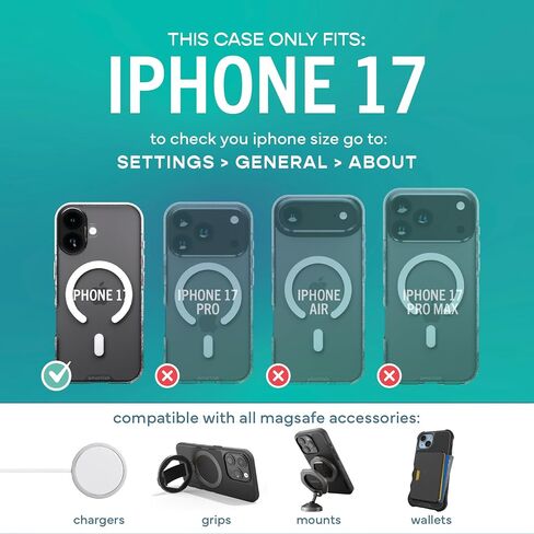 Smartish® iPhone 17 MagSafe Clear Case - Gripmunk Magnetic Slim Case [Lightweight + Protective] Anti-Yellowing Thin Grip Clear Cover for Apple iPhone 17 - Clearly Clear in Kuwait