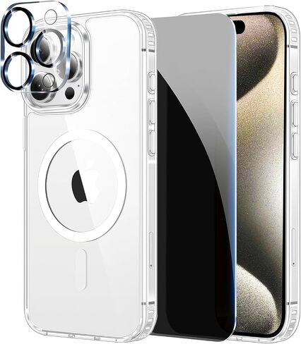 حافظة مضادة للصدمات لهاتف iPhone 17 Pro Max شفافة مع واقي شاشة للخصوصية وغطاء نحيف مضاد للصدمات متوافق مع MagSafe المغناطيسي لهاتف iPhone 17 ProMax 6.9 بوصة 5G - شفاف in Kuwait