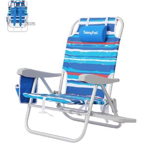 كرسي شاطئ محمول من SUNNYFEEL، كرسي شاطئ خفيف الوزن للبالغين، كرسي تخييم قابل للطي مع طاولة جانبية وحقيبة منظمة، 3 أوضاع قابلة للتعديل، يدعم 300 رطل شديد التحمل، ظهر منخفض، أزرق in Kuwait