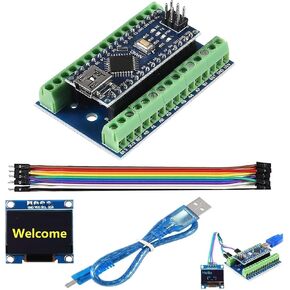 وحدة Arduino Nano ملحومة، شريحة Nano Board ATmega328P، 5V 16MHz لـ Arduino، مع لوحة اندلاع واحدة + كابل USB واحد + شاشة LCD OLED مقاس 0.96 بوصة 128 × 64 12864 بكسل in Kuwait