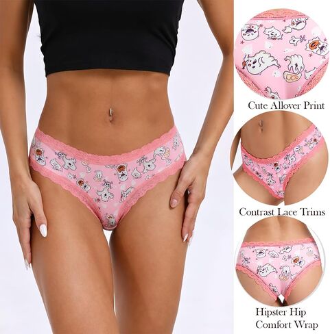 TenderTouch Women's Halloween Panties 6-Pack Cute Scary Spooky Rose Allover Print Hipster Underwear in Saudi Arabia