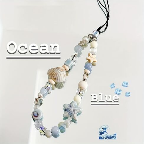 1PC Fashion Beaded Phone Wrist Strap for Women, Anti - loss Charm Rope, Durable ABS Material, Blue in Saudi Arabia