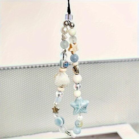 1PC Fashion Beaded Phone Wrist Strap for Women, Anti - loss Charm Rope, Durable ABS Material, Blue in Saudi Arabia