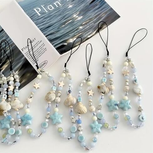 1PC Fashion Beaded Phone Wrist Strap for Women, Anti - loss Charm Rope, Durable ABS Material, Blue in Saudi Arabia