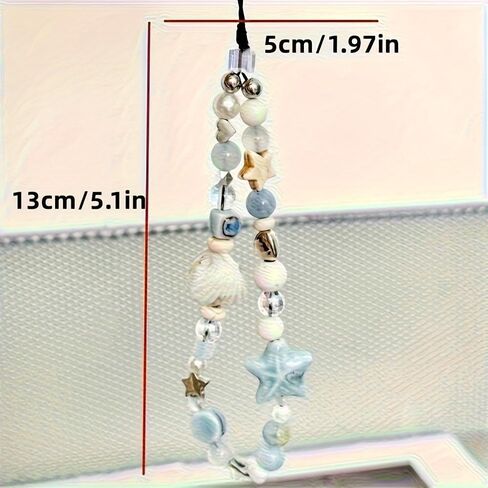 1PC Fashion Beaded Phone Wrist Strap for Women, Anti - loss Charm Rope, Durable ABS Material, Blue in Saudi Arabia
