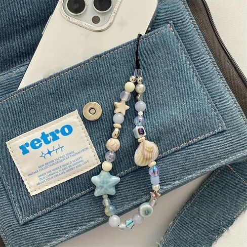 1PC Fashion Beaded Phone Wrist Strap for Women, Anti - loss Charm Rope, Durable ABS Material, Blue in Saudi Arabia