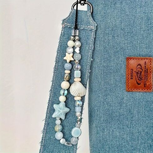 1PC Fashion Beaded Phone Wrist Strap for Women, Anti - loss Charm Rope, Durable ABS Material, Blue in Saudi Arabia