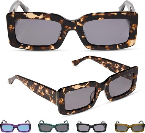 DIFF Indy Designer Rectangular Sunglasses for Women Polarized UV400, Black + Grey in Saudi Arabia