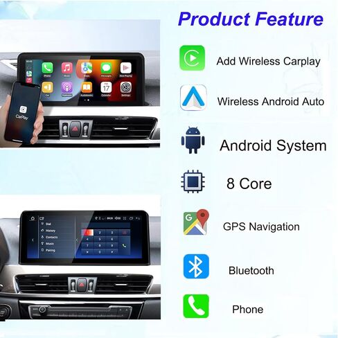 10.25 Inch Car Touchscreen Wireless CarPlay Android Auto for BMW X1 F48 2017-2020 EVO System, Car Stereo Multimedia Radio Receiver (8+128GB) in Saudi Arabia