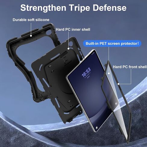 Case for Galaxy Tab A9+ / A9 Plus 11'' (SM-X210/X216/X218), with Screen Protector and Larger Kickstand, 3 Layer Heavy Duty Shockproof Cover Kid-Proof Protective Case for Samsung A9+ 11 Inch, Black in Kuwait