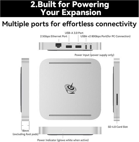 محطة إرساء Beelink Mate SE، Dock & Stand SER8/SER9 MAX، 2*M.2 2280 PCIe SSD، توسيع يصل إلى 16 تيرابايت، USB4 80 جيجابت في الثانية/2.5G LAN/SD4.0 فتحة بطاقة/USB-C PD3.0/USB-A 3.0 * 2 in Saudi Arabia