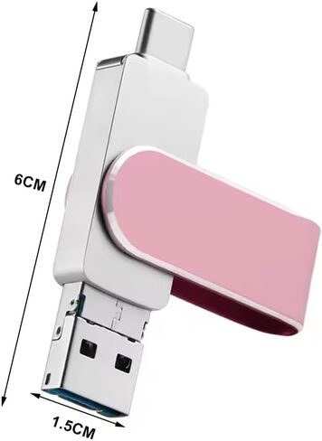 محرك فلاش USB 3 في 1 سعة 64 جيجابايت - USB 3.0، ثنائي الأغراض للهاتف والكمبيوتر، Android Type C، ذاكرة فلاش لملف تخزين معدني، وردي in Saudi Arabia
