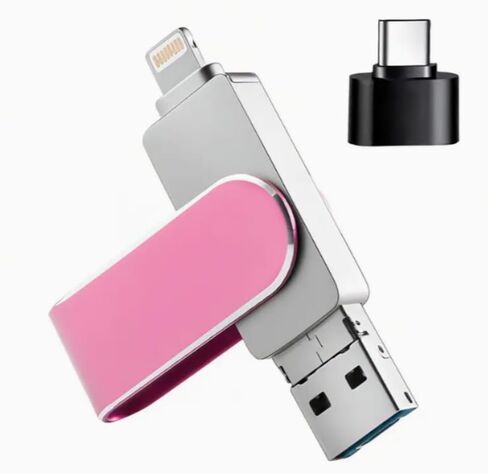 محرك فلاش USB 3 في 1 سعة 64 جيجابايت - USB 3.0، ثنائي الأغراض للهاتف والكمبيوتر، Android Type C، ذاكرة فلاش لملف تخزين معدني، وردي in Saudi Arabia