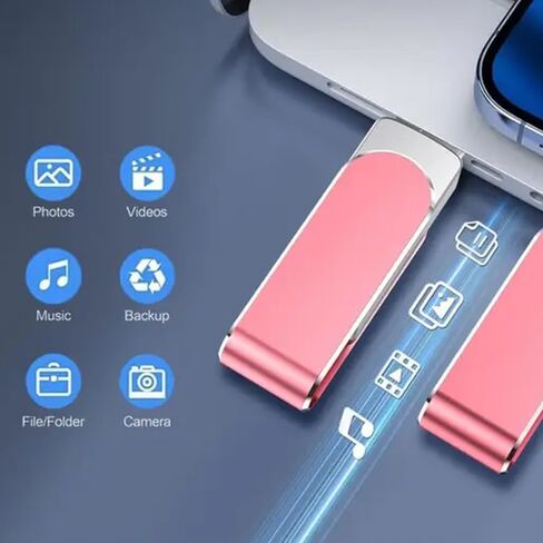 محرك فلاش USB 3 في 1 سعة 64 جيجابايت - USB 3.0، ثنائي الأغراض للهاتف والكمبيوتر، Android Type C، ذاكرة فلاش لملف تخزين معدني، وردي in Saudi Arabia