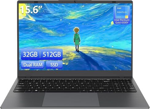 كمبيوتر محمول 2025، معالج Pentium Gold 6500Y (يصل إلى 3.4 جيجا هرتز)، ذاكرة الوصول العشوائي 32 جيجا بايت 512 جيجا بايت SSD، شاشة FHD IPS مقاس 15.6 بوصة، بطارية 5000 مللي أمبير في الساعة، النوع C، أجهزة كمبيوتر محمولة محمولة للأعمال والمكاتب المنزلية in Saudi Arabia