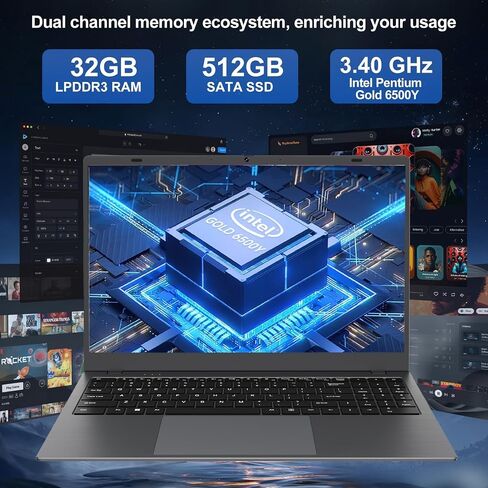 كمبيوتر محمول 2025، معالج Pentium Gold 6500Y (يصل إلى 3.4 جيجا هرتز)، ذاكرة الوصول العشوائي 32 جيجا بايت 512 جيجا بايت SSD، شاشة FHD IPS مقاس 15.6 بوصة، بطارية 5000 مللي أمبير في الساعة، النوع C، أجهزة كمبيوتر محمولة محمولة للأعمال والمكاتب المنزلية in Saudi Arabia