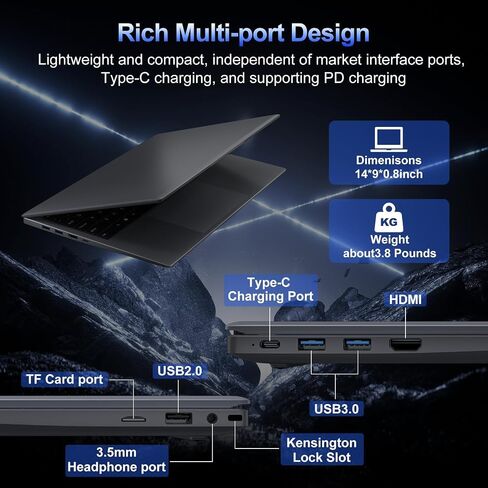 كمبيوتر محمول 2025، معالج Pentium Gold 6500Y (يصل إلى 3.4 جيجا هرتز)، ذاكرة الوصول العشوائي 32 جيجا بايت 512 جيجا بايت SSD، شاشة FHD IPS مقاس 15.6 بوصة، بطارية 5000 مللي أمبير في الساعة، النوع C، أجهزة كمبيوتر محمولة محمولة للأعمال والمكاتب المنزلية in Saudi Arabia