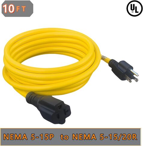 1-Foot 15 Amp Household AC Plug to 20 Amp T Blade Adapter Cable，14AWG 1-Foot 15 Amp to 20 Amp Plug Adapter Cord Nema 5-15P to 5-15R/5-20R 20Amp Comb AC Power Cord, Yellow in Saudi Arabia