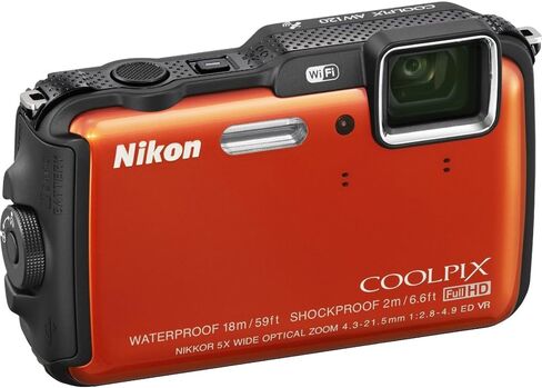 كاميرا Nikon COOLPIX AW120 بدقة 16.1 ميجابكسل واي فاي وكاميرا رقمية مقاومة للماء مع نظام تحديد المواقع العالمي (GPS) وفيديو عالي الدقة 1080 بكسل (برتقالي) (متجدد) in Saudi Arabia