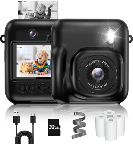 طباعة فورية لكاميرا الأطفال للفتيات والأولاد مع ورق طباعة وبطاقة 32 جيجابايت، ألعاب أطفال من سن 3 إلى 12 عامًا هدايا عيد الميلاد (أرجواني) in Kuwait