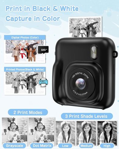 طباعة فورية لكاميرا الأطفال للفتيات والأولاد مع ورق طباعة وبطاقة 32 جيجابايت، ألعاب أطفال من سن 3 إلى 12 عامًا هدايا عيد الميلاد (أرجواني) in Kuwait