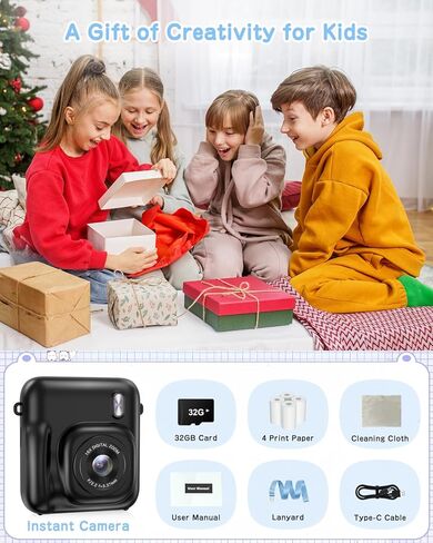 طباعة فورية لكاميرا الأطفال للفتيات والأولاد مع ورق طباعة وبطاقة 32 جيجابايت، ألعاب أطفال من سن 3 إلى 12 عامًا هدايا عيد الميلاد (أرجواني) in Kuwait