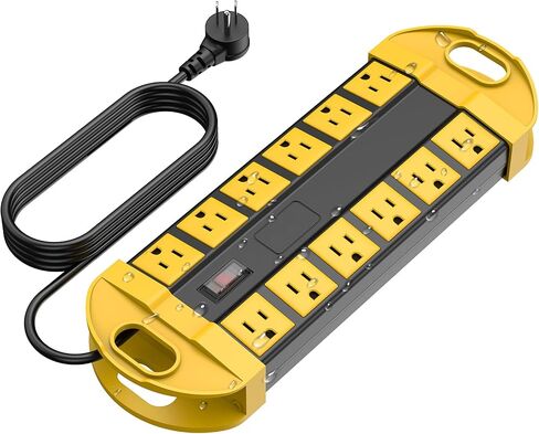 CCCEI Outdoor Power Strip Weatherproof with 12 Plug, Waterproof Extension Cord with Multiple Outlets, Christmas Exterior Garden Yard Surge Protector 6FT, Yellow in Saudi Arabia