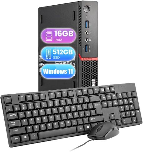 كمبيوتر لينوفو ثينك سنتر M900 تايني كمبيوتر مكتبي صغير - انتل كور i5-6500T، ذاكرة وصول عشوائي 16 جيجا، 512 جيجا اس اس دي، منفذ عرض، واي فاي، BT، ويندوز 11 برو (متجدد) in Saudi Arabia