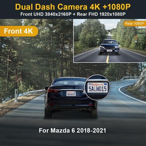 كاميرا Fitcamx الأمامية 2160P+الخلفية 1080P تتكيف مع Mazda 6 2018-2021 (بدون فتحة سقف)، مظهر مصنع OEM، فيديو عالي الدقة ثنائي الاتجاه، واي فاي مدمج وتطبيق، تسجيل حلقي، مستشعر وقوف السيارات، سهل الاستخدام، بطاقة 128 جيجابايت in Saudi Arabia