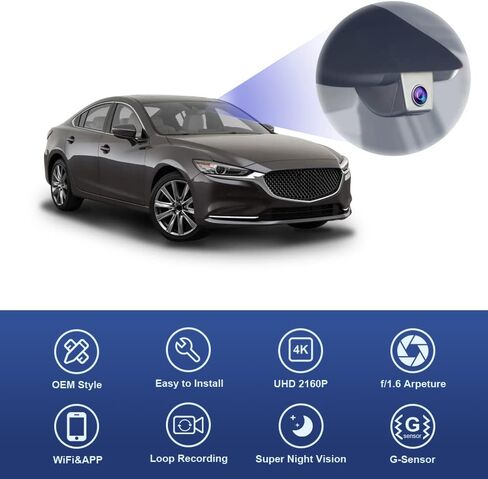 كاميرا Fitcamx الأمامية 2160P+الخلفية 1080P تتكيف مع Mazda 6 2018-2021 (بدون فتحة سقف)، مظهر مصنع OEM، فيديو عالي الدقة ثنائي الاتجاه، واي فاي مدمج وتطبيق، تسجيل حلقي، مستشعر وقوف السيارات، سهل الاستخدام، بطاقة 128 جيجابايت in Saudi Arabia
