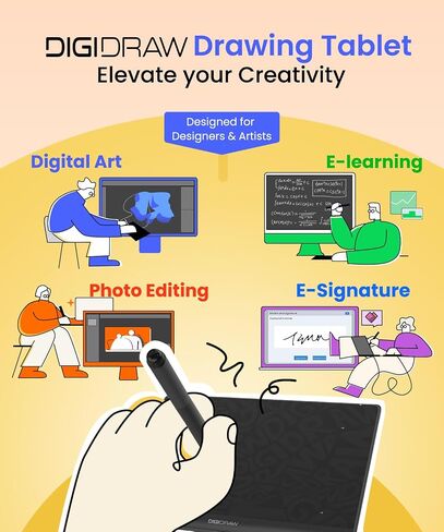DIGIDRAW T610 Drawing Tablet Paper Like Graphics Drawing Tablet with 16384 Stylus Battery Free Pen,Tablet 10"x6" for Mac, Windows and Chromebook in Saudi Arabia