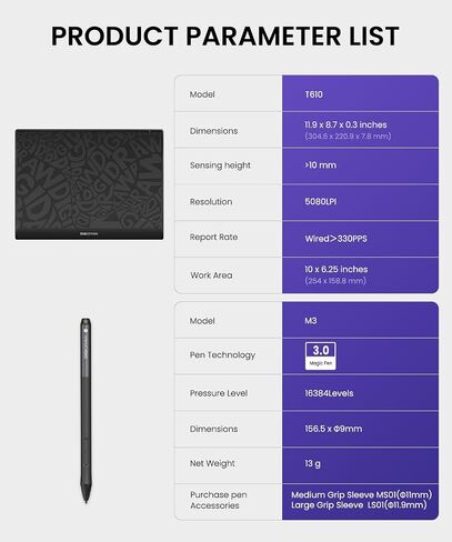 DIGIDRAW T610 Drawing Tablet Paper Like Graphics Drawing Tablet with 16384 Stylus Battery Free Pen,Tablet 10"x6" for Mac, Windows and Chromebook in Saudi Arabia