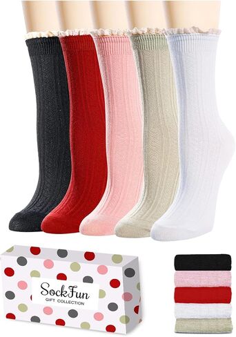 sockfun Ruffle Frilly Socks for Women Girls, Fruit Lettuce Socks 3-5 Pairs in Kuwait
