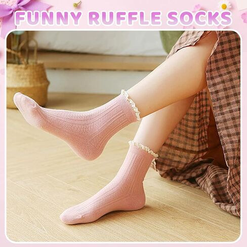 sockfun Ruffle Frilly Socks for Women Girls, Fruit Lettuce Socks 3-5 Pairs in Kuwait