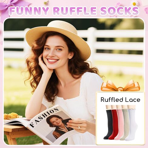 sockfun Ruffle Frilly Socks for Women Girls, Fruit Lettuce Socks 3-5 Pairs in Kuwait
