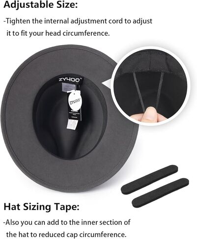 شعرت Zylioo 2xl/XL/L قبعات Fedora للرجال للنساء ، M/S Wide Brim Dress Hat ، بالإضافة إلى قبعة بنما الدافئة الحجم ، قبعة الجاز بوهو على طراز بوهو in Saudi Arabia