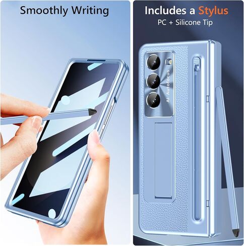 for Samsung Galaxy Z Fold 6 Case with S Pen Holder & Stylus, Fold 6 PU Leather Phone Case with Built in Privacy Screen Protector Full Body Slim Kickstand Leather Cover for Z Fold 6 Gold+Black in Saudi Arabia