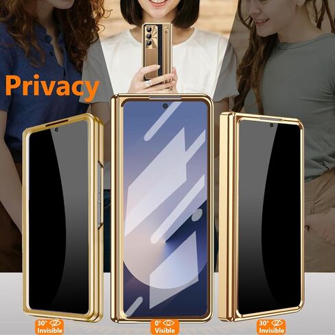 for Samsung Galaxy Z Fold 6 Case with S Pen Holder & Stylus, Fold 6 PU Leather Phone Case with Built in Privacy Screen Protector Full Body Slim Kickstand Leather Cover for Z Fold 6 Gold+Black in Saudi Arabia