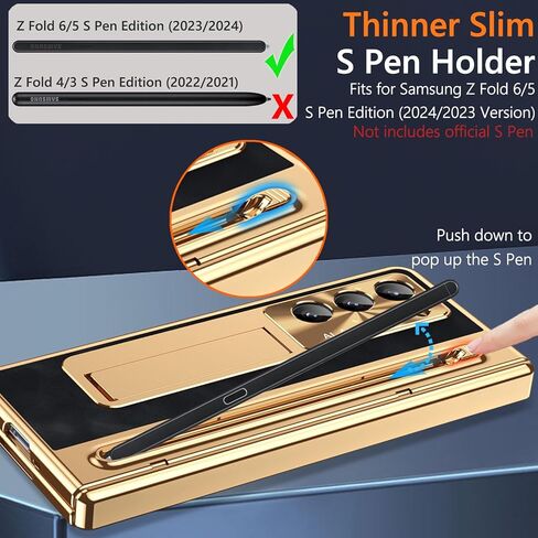 for Samsung Galaxy Z Fold 6 Case with S Pen Holder & Stylus, Fold 6 PU Leather Phone Case with Built in Privacy Screen Protector Full Body Slim Kickstand Leather Cover for Z Fold 6 Gold+Black in Saudi Arabia