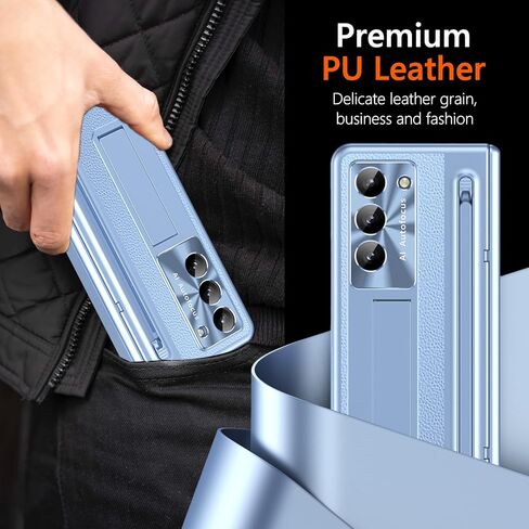 for Samsung Galaxy Z Fold 6 Case with S Pen Holder & Stylus, Fold 6 PU Leather Phone Case with Built in Privacy Screen Protector Full Body Slim Kickstand Leather Cover for Z Fold 6 Gold+Black in Saudi Arabia