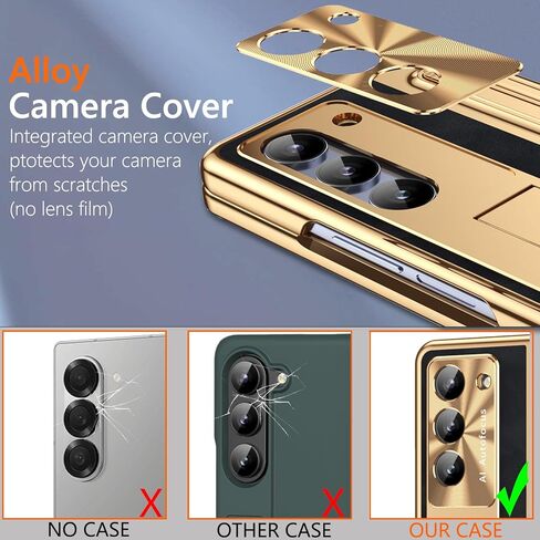 for Samsung Galaxy Z Fold 6 Case with S Pen Holder & Stylus, Fold 6 PU Leather Phone Case with Built in Privacy Screen Protector Full Body Slim Kickstand Leather Cover for Z Fold 6 Gold+Black in Saudi Arabia