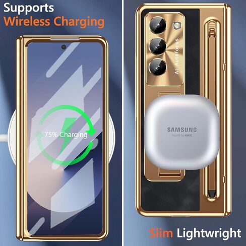 for Samsung Galaxy Z Fold 6 Case with S Pen Holder & Stylus, Fold 6 PU Leather Phone Case with Built in Privacy Screen Protector Full Body Slim Kickstand Leather Cover for Z Fold 6 Gold+Black in Saudi Arabia