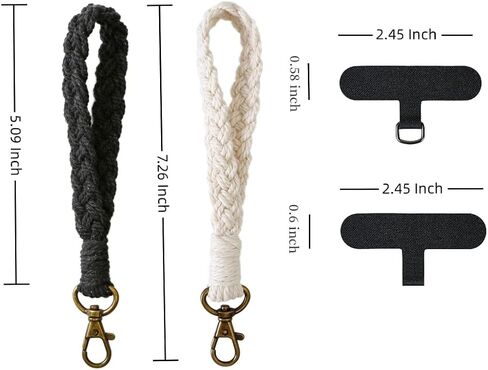 2 PCS Phone Wrist Strap, Cell Phone Lanyard, with 2× Phone Tether Tab, Handmade Macrame Keychain(Black&White) in Saudi Arabia
