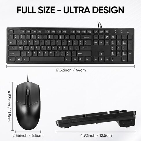 Wired Keyboard and Mouse Combo, Full-Sized Ergonomic Computer Keyboard and Optical Wired Mouse for Windows, Mac OS Desktop/Laptop/PC-Black in Saudi Arabia