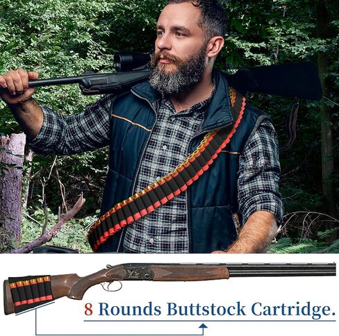 Shotgun Shell Bandolier 60 Rounds + 8 Rounds Side Saddle Shell Card Holder for Buttstock, Adjustable Length Shoulder Starp Sling for 12 or 20 Gauge Hunting in Saudi Arabia