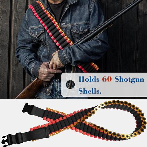 Shotgun Shell Bandolier 60 Rounds + 8 Rounds Side Saddle Shell Card Holder for Buttstock, Adjustable Length Shoulder Starp Sling for 12 or 20 Gauge Hunting in Saudi Arabia