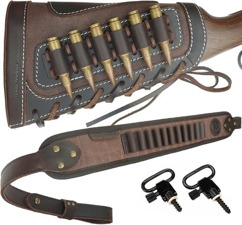 Leather Rifle Buttstock Pouch Ammo Holder and Rifle Sling Shell Holder Cartridge for .308 .30-06, .45-70, 44Mag Henry 7MM in Saudi Arabia