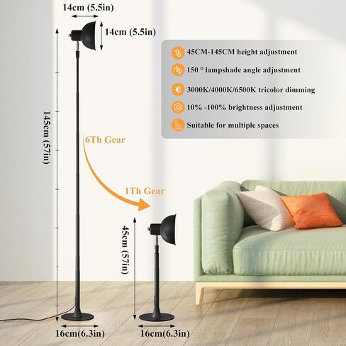 Modern LED Floor Lamp with Adjustable Height 45-145cm, 3000K-6500K Tricolor Dimming, 150° Rotating Head, 10-100% Brightness Control, Table Lamp 2-in-1 Design (Black) in Saudi Arabia