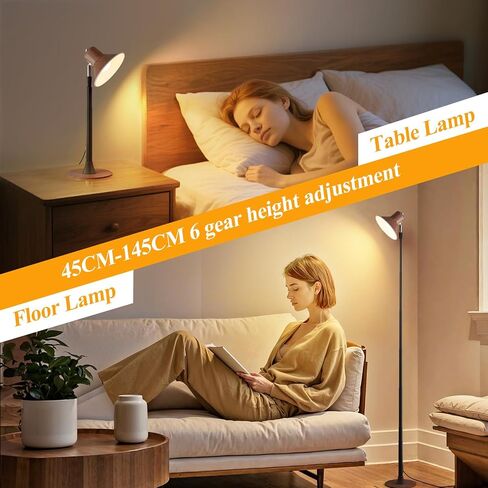 Modern LED Floor Lamp with Adjustable Height 45-145cm, 3000K-6500K Tricolor Dimming, 150° Rotating Head, 10-100% Brightness Control, Table Lamp 2-in-1 Design (Black) in Saudi Arabia