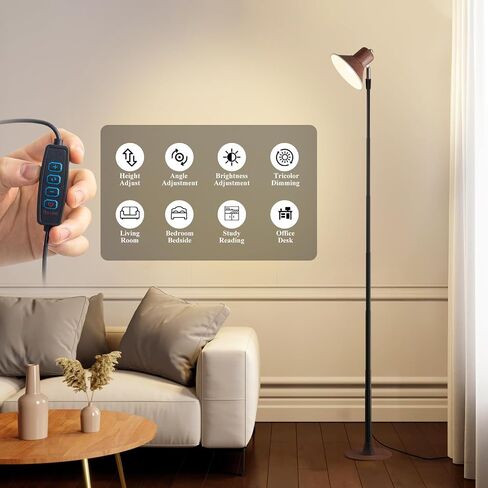 Modern LED Floor Lamp with Adjustable Height 45-145cm, 3000K-6500K Tricolor Dimming, 150° Rotating Head, 10-100% Brightness Control, Table Lamp 2-in-1 Design (Black) in Saudi Arabia